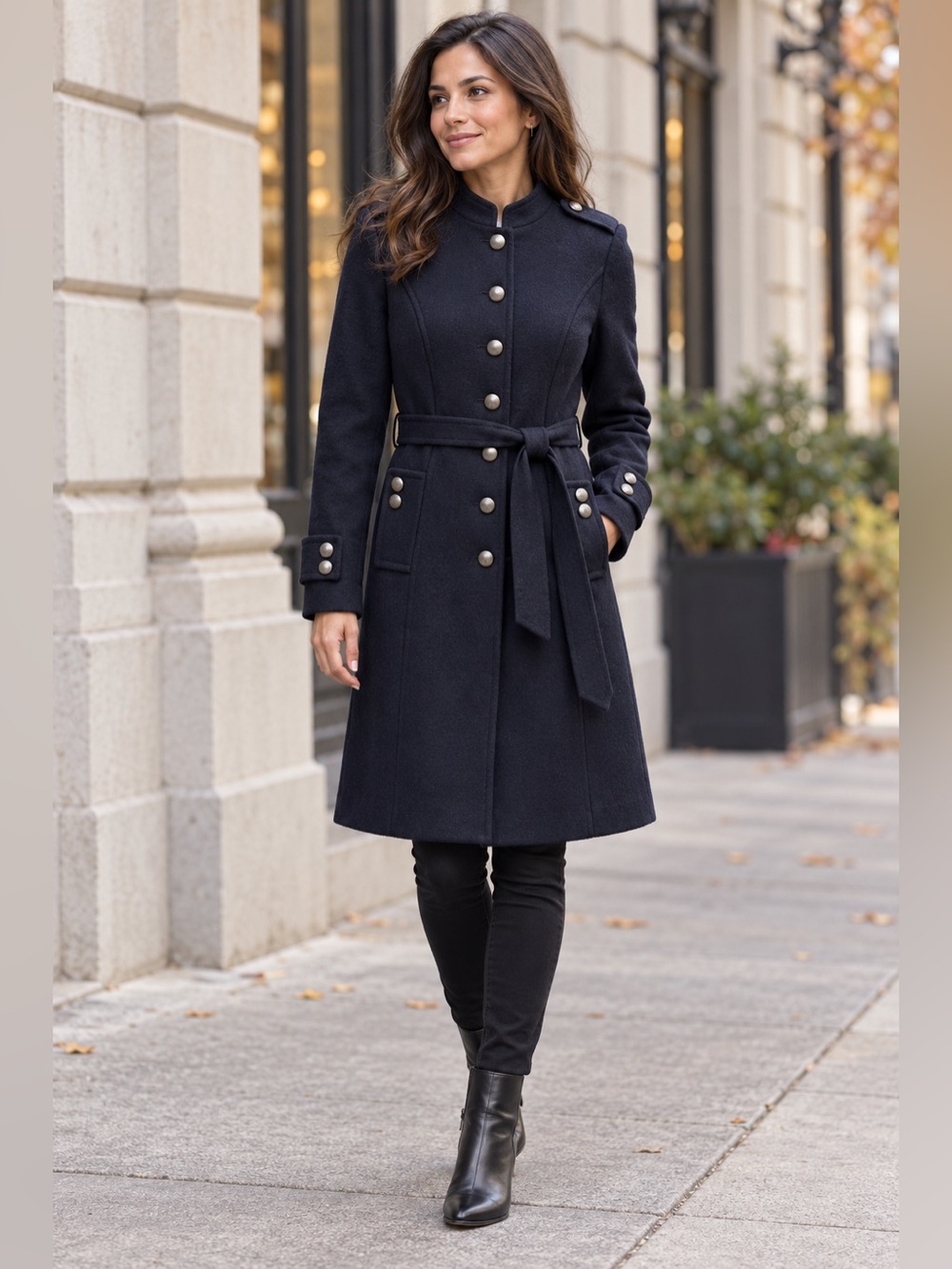 Ann Taylor LOFT Petites Wool-Blend Military Coat Navy size 6P